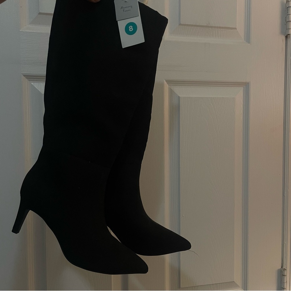 a new day Black Pointed-Toe Mid-Heel Knee-High Boots